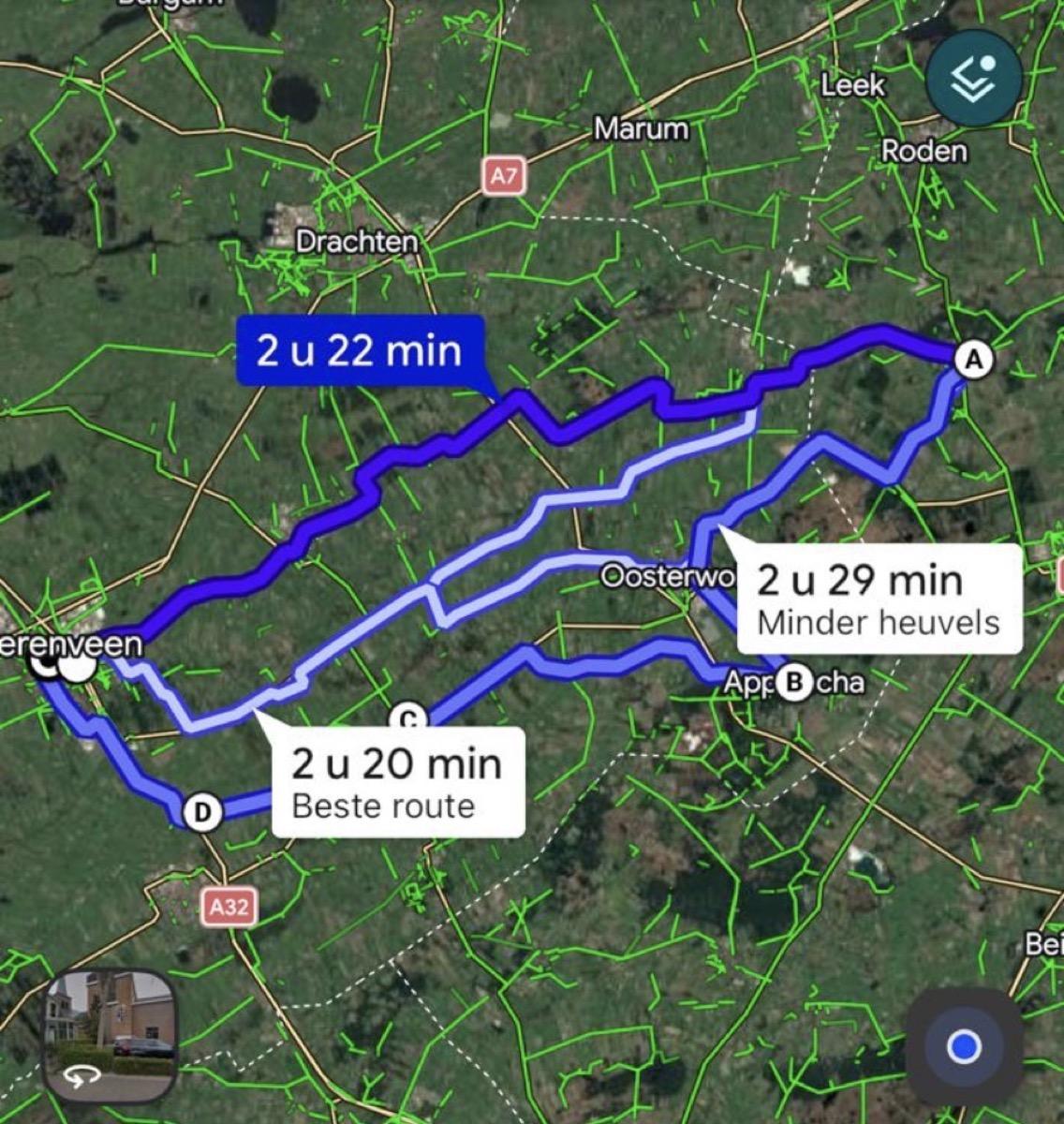 Routekaart van de Benefytstocht door Friesland en Drenthe